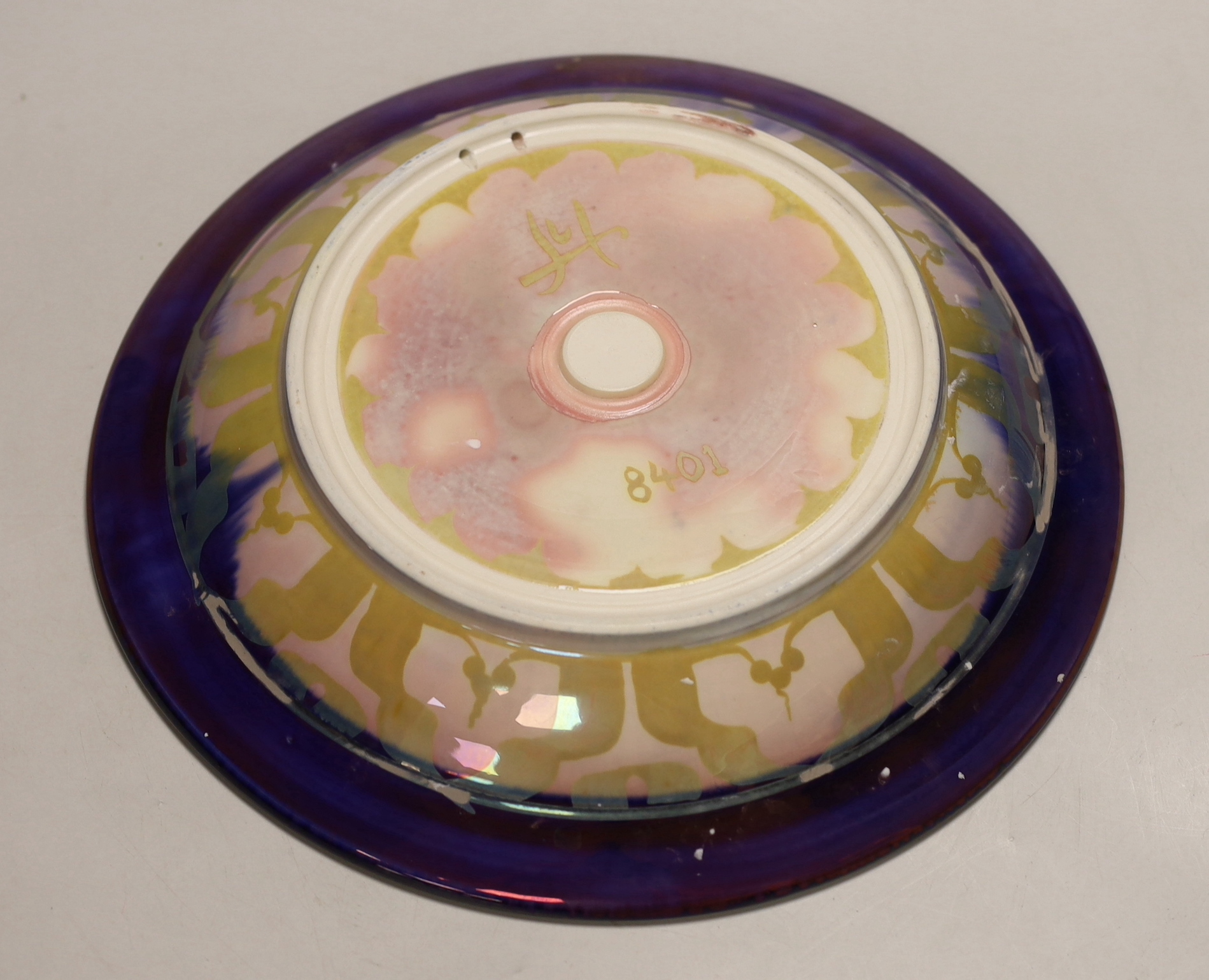 Jonathan Chiswell Jones and Kerry Bosworth - a lustre wall-plate with dog rose, No. 8401, 30cm.